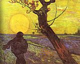 Sower Canvas Paintings - Sower with Setting Sun After Millet